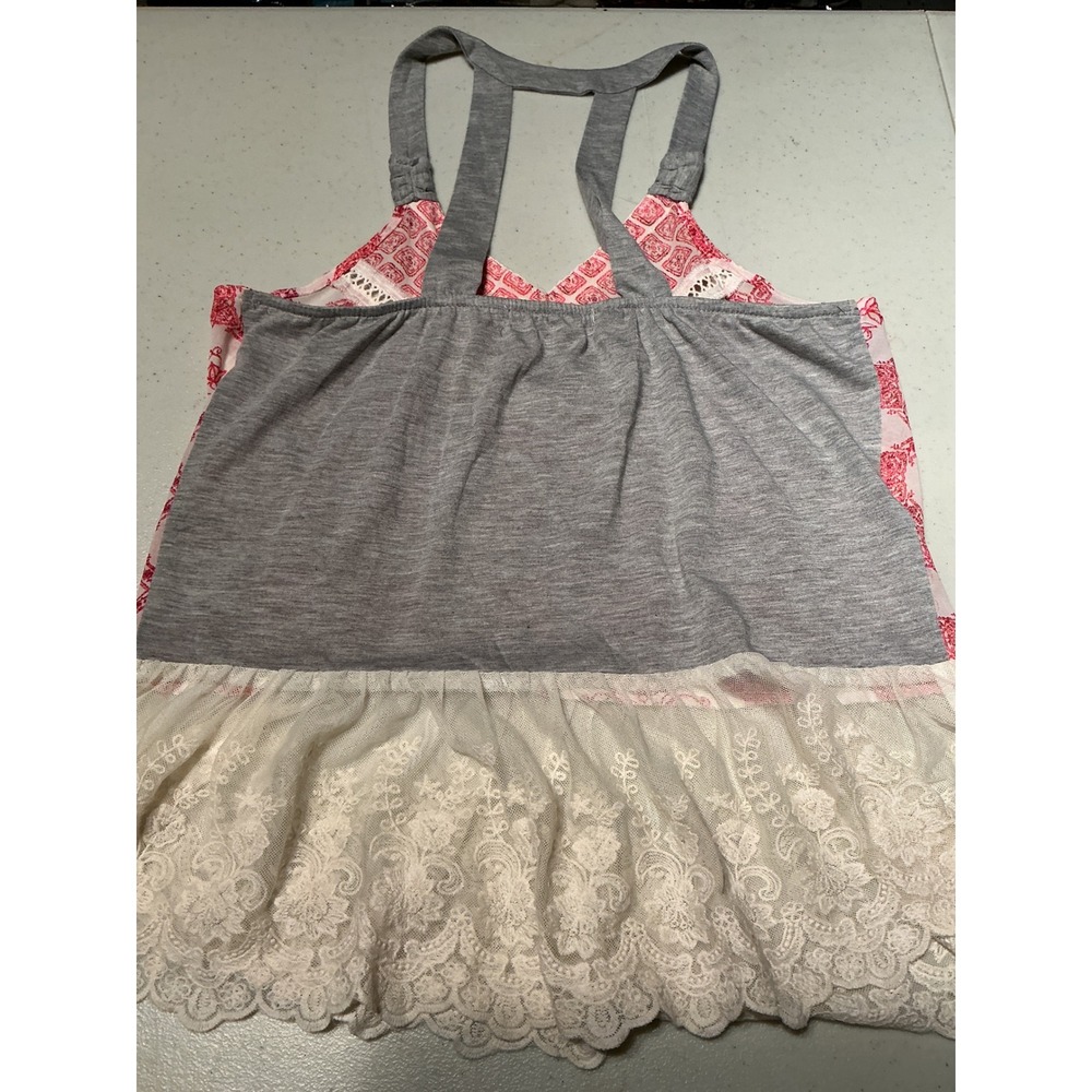 Jolt Womens Red Tile Print Lace Peplum Halter Top Gray Racerback Small - Picture 7 of 7